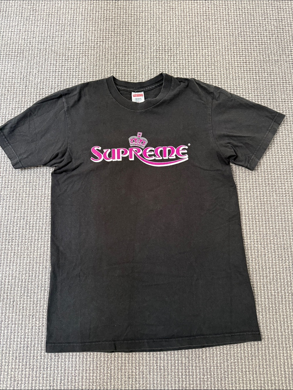 Supreme Black Tee with Pink Crown Logo